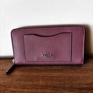 Coach Cross-grain Accordion Zip Around Leather Long Wallet Dusty Pink F54007